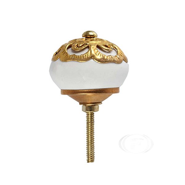Puxador 3084 Sobrepor Ceramica Branco/Dourado Venus Victrix