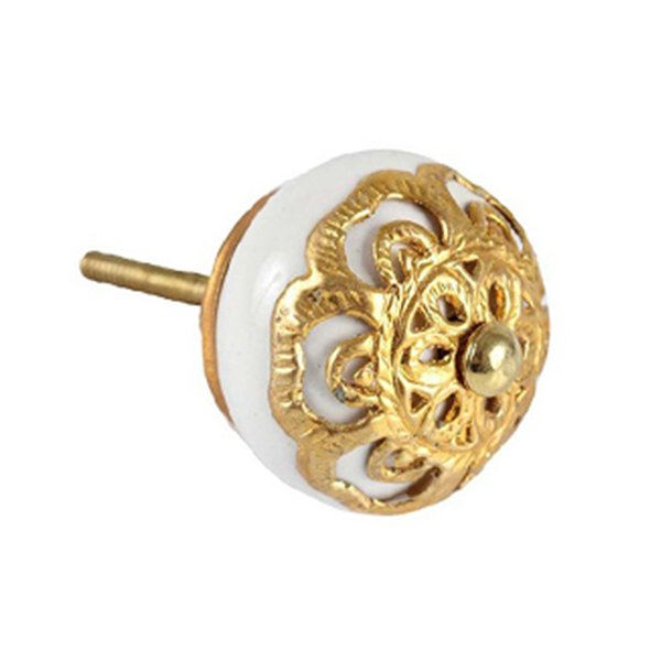 Puxador 3084 Sobrepor Ceramica Branco/Dourado Venus Victrix